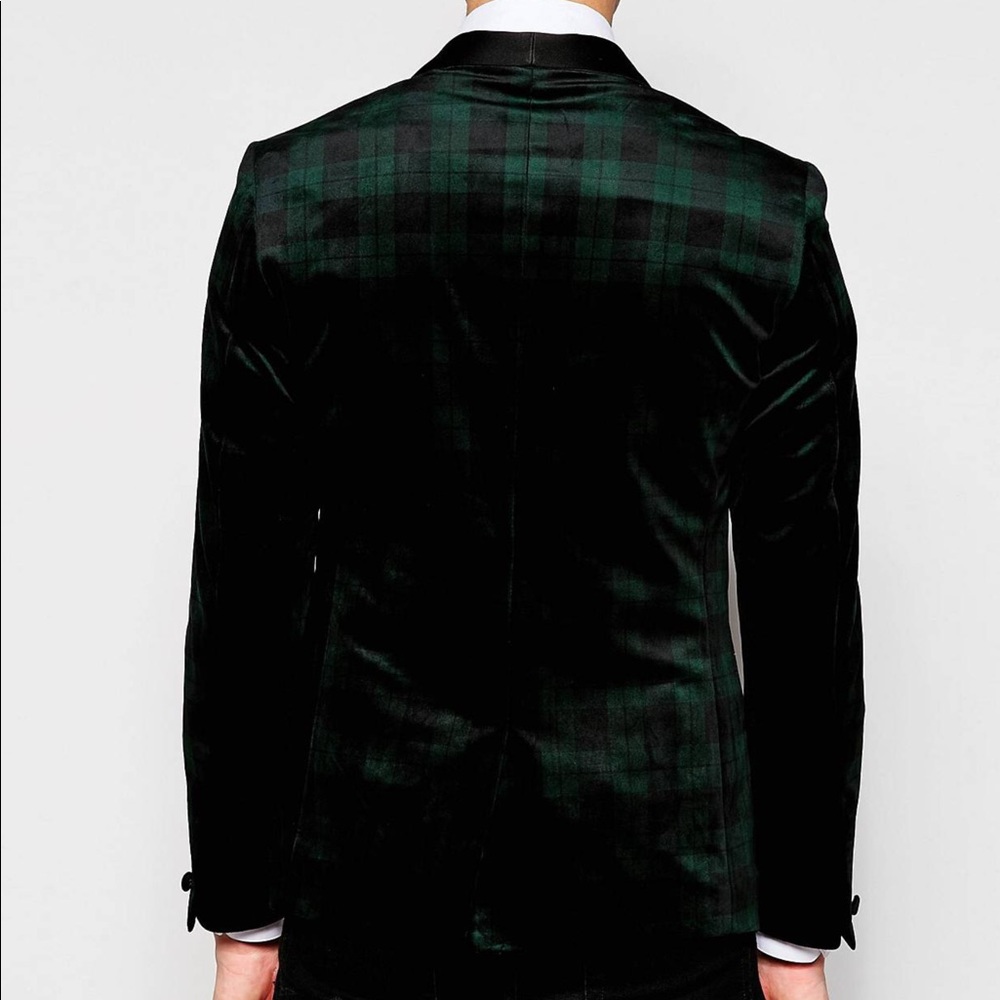 French Connection Green Plaid Smoking Jacket - Picture 2 of 5